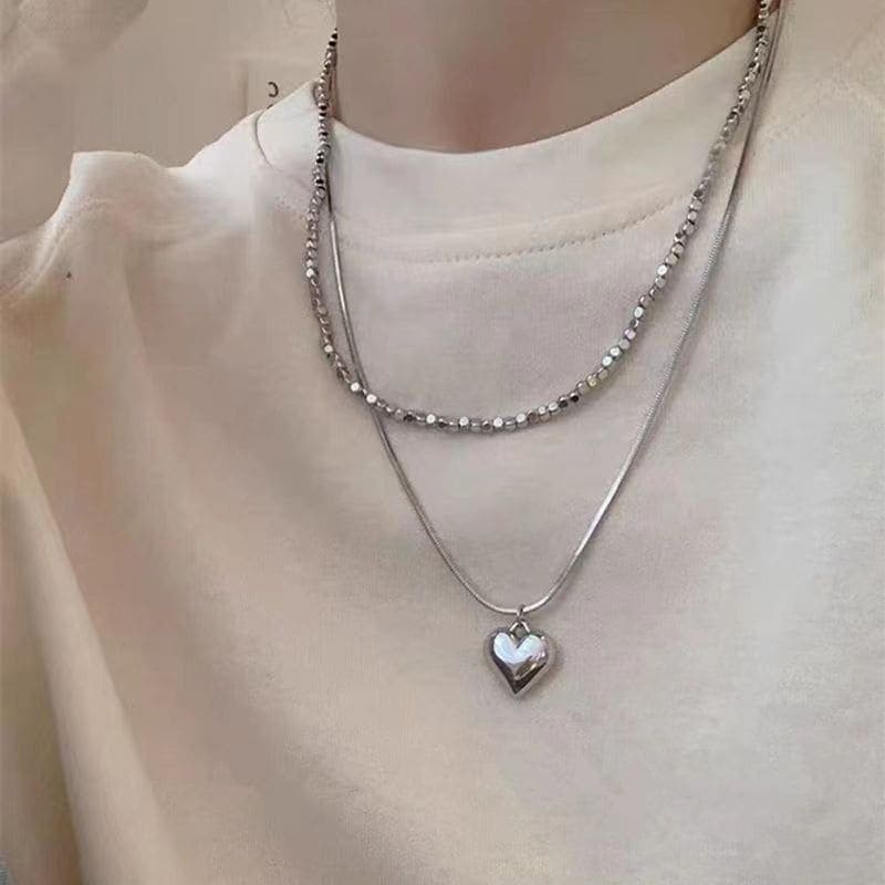 二重チタン鋼ハート形鎖骨鎖ネックレス韓国ファッション30%までに制限 5,407円