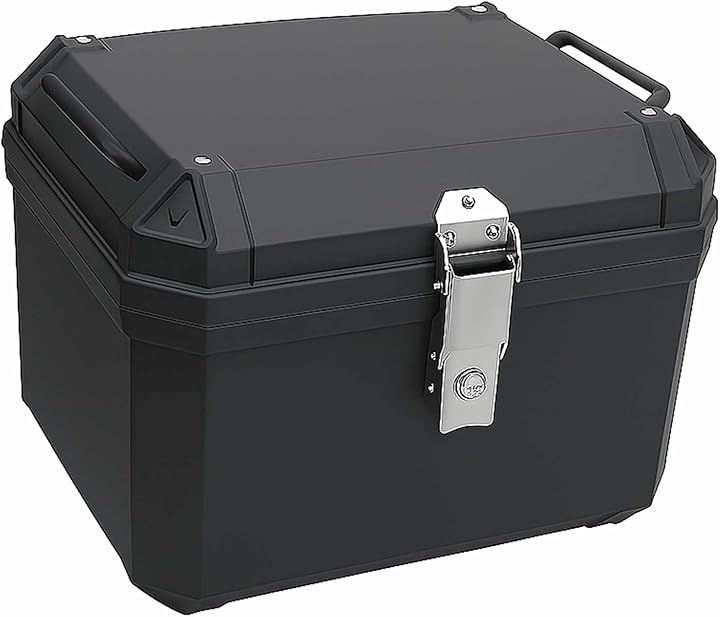 バイク リアボックス トップケース バイクボックス 大容量 軽量 防水 ABS 四角 フルフェイス対応 (ブラック, 45L)