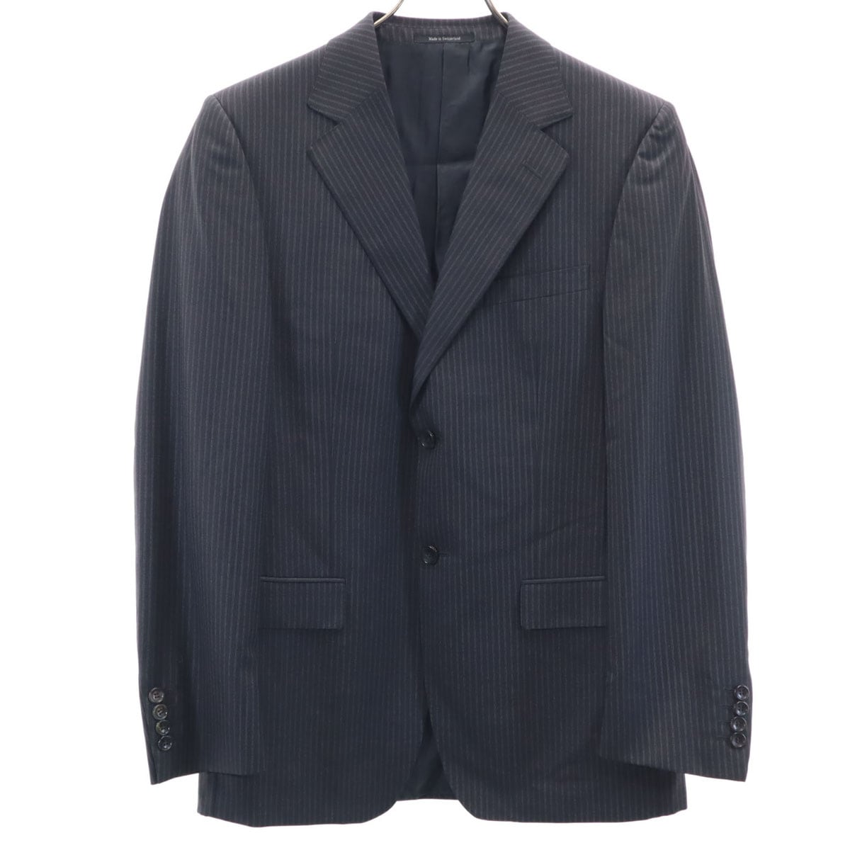 スイス製 ストライプ柄 テーラードジャケット 48 チャコール メンズ 古着
