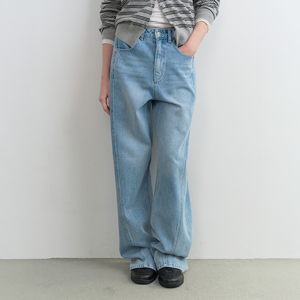CURVED LINE DENIM PANTS LIGHT BLUE