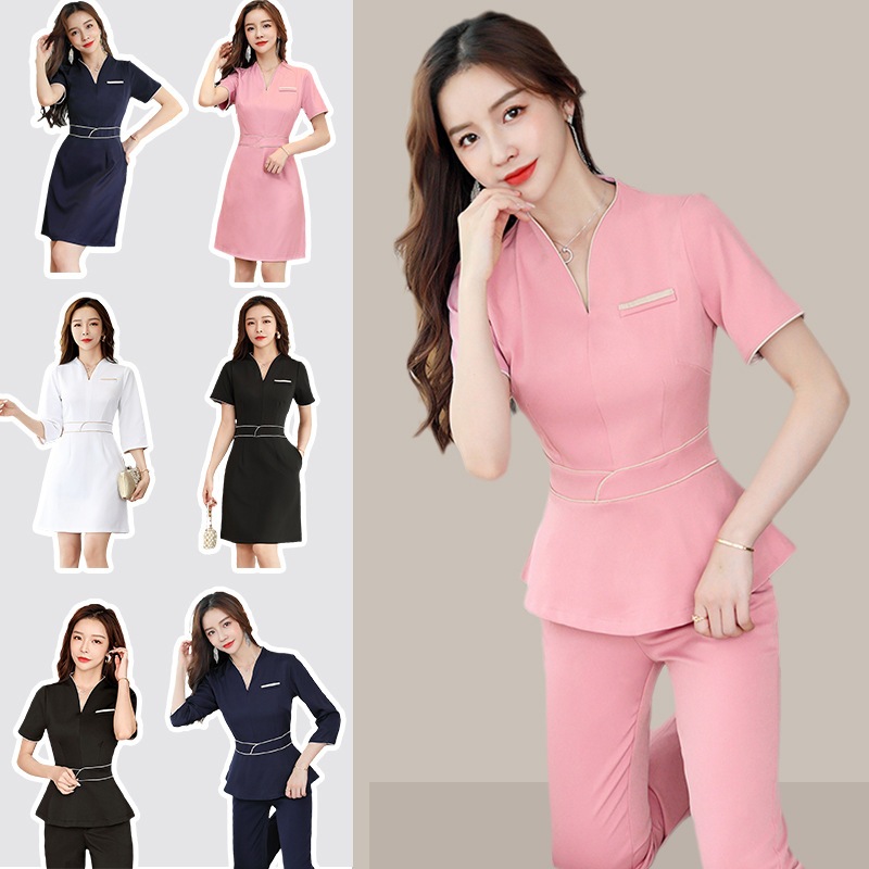 女性エステサロン美容師作業服ホテルフロント健康茶屋足つぼマッサージクラブ痩身気質プロの服装