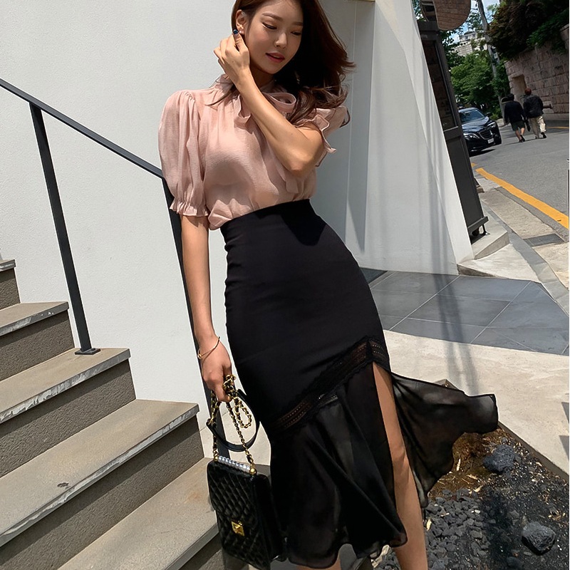 レディースエレガント フリル 着やせ タイト膝丈スカート A1159 5,561円