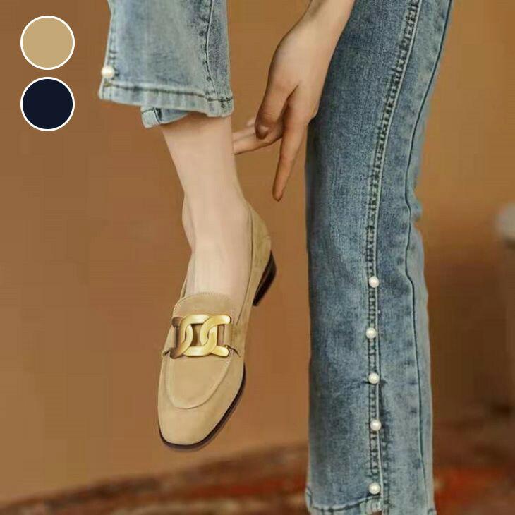 【韓国ins大人気】ポインテッドトゥ ローファー 歩きやすい 太ヒール 韓国ファッション【k3-qm901】【予約販売：15-20日】60込