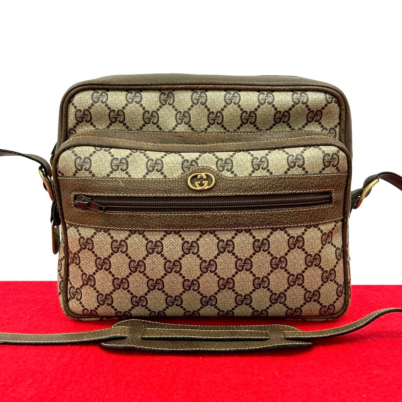 ヴィンテージ GG ロゴ 金具ショルダーバッグ レザー PVC ブラック 20048