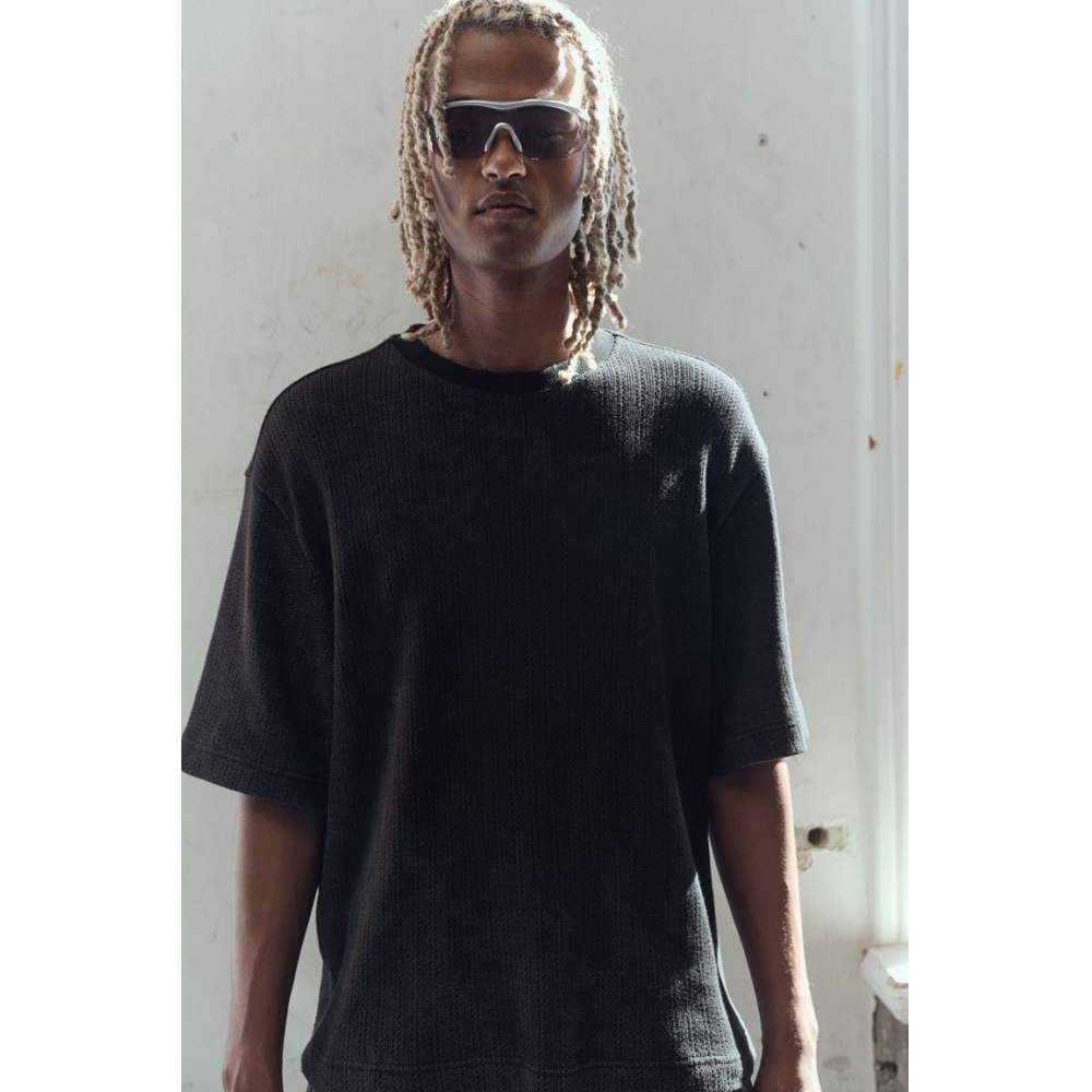 H&M ボクシーフィットポインテルジャージ T シャツブラック