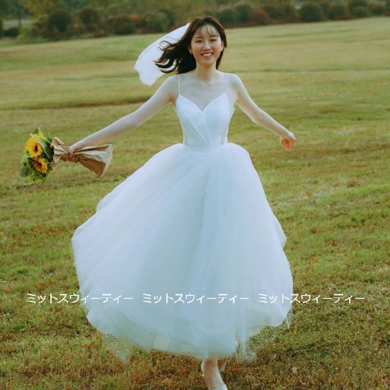 ウェディングドレスウエディングドレスロングドレス結婚式キャミソール二次会花嫁前撮りドレ