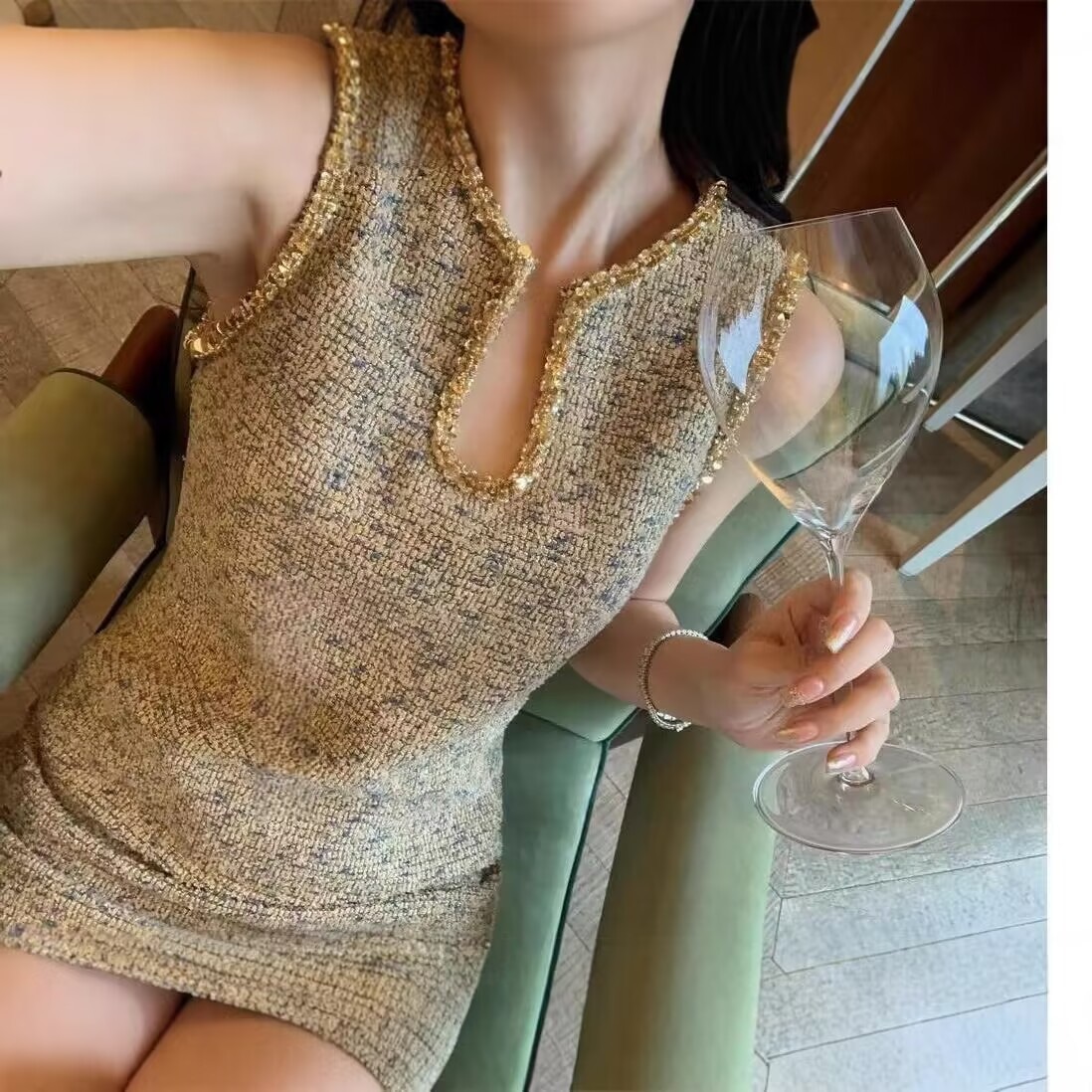 韓国デザイン秋冬新作おしゃれ 高級感　上品お嬢様パーティードレス