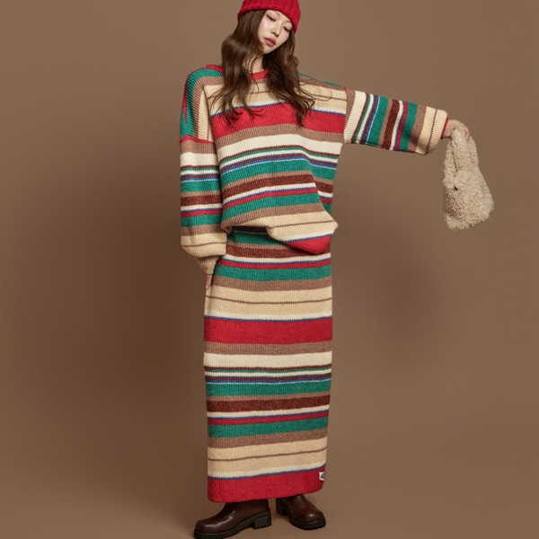 SK3126 ストライプ ニット スカート