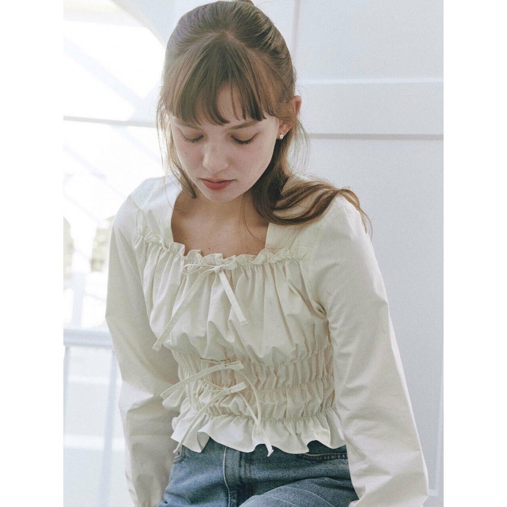 レターフロムムーンキュリーリボンバンディングブラウス（2色）