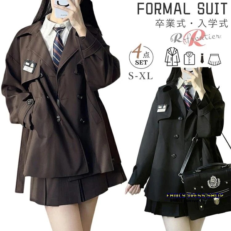 卒業式 スーツ 女の子 なんちゃって制服 セット 韓国 制服 ブラック ブラウン チェスターコート 入学式 卒服 高校生 JK 中学生 卒業式 小学校女子 スーツ フォー