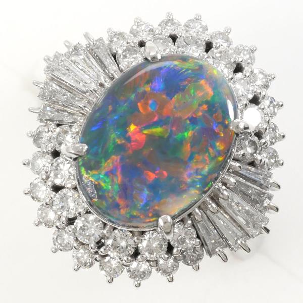 PT900 リング 11号 ブラックオパール 3.203 ダイヤ 1.32 カード鑑別書 中古