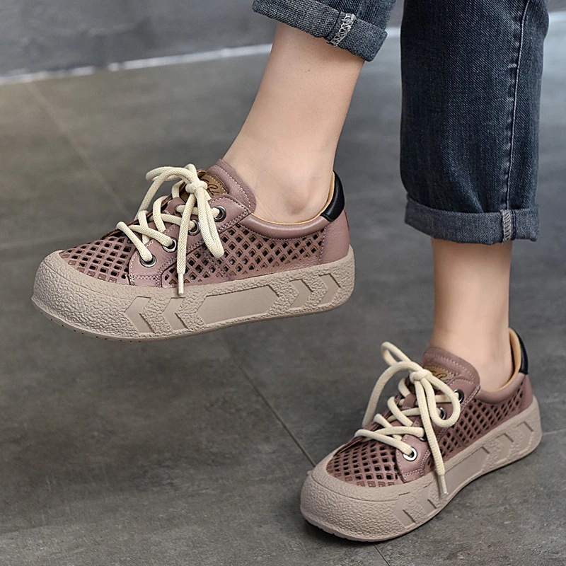 【198 2足セット 組み合わせ自由】牛革中空サンダル レディース 厚底 編み上げ ソフトレザーサンダル