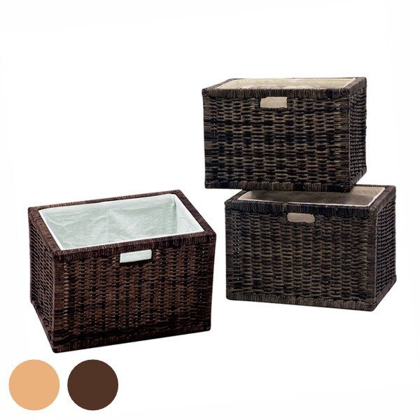籐 バスケット 3個組 内布張り ラタン製 かご 約幅38cm