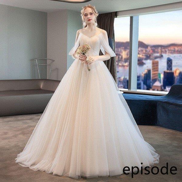 ウェディングドレス ウェディングドレス白 パーティードレス エンパイア/トレーン 花嫁ロングドレス 結婚式 二次会 ホルターネック レース お呼ばれ 挙式hs5000