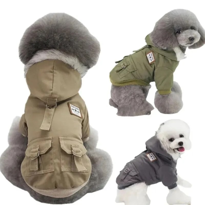 産業用ダブルポケットジャケット,暖かい犬の毛皮のフード付きジャケット,厚いコート,冬の犬の服