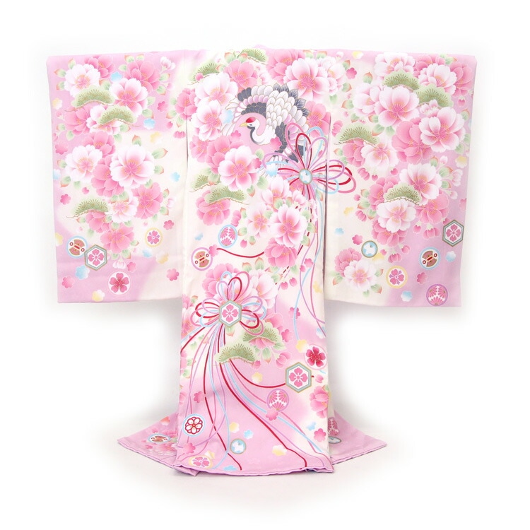 レンタル お宮参り 着物 女の子 レンタル pom ponette ポンポネット 絵羽柄 祝着 1歳 女の子 ラベンダーピンクに八重桜と鶴