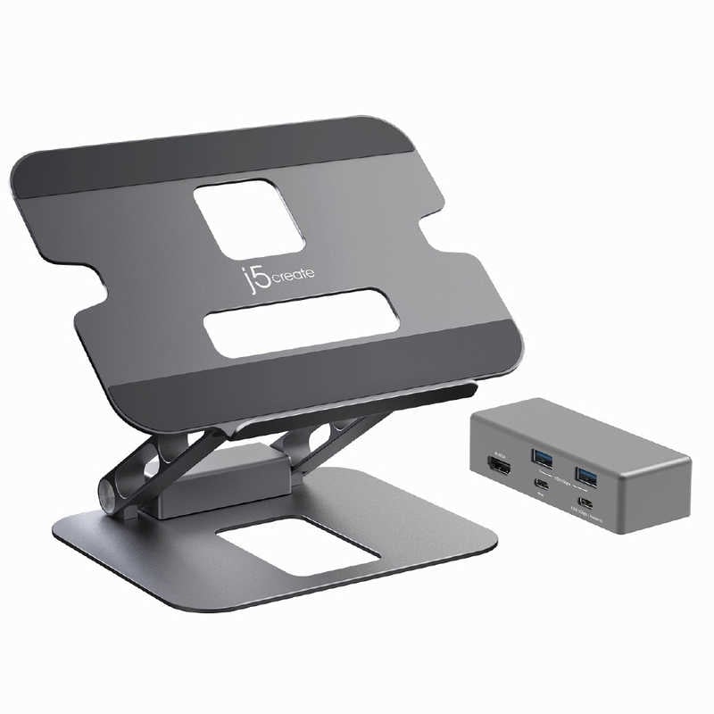 J5　［USB-C オスメス］ USB PD対応 100W ドッキングステーション / ノートパソコンスタンド ［USB PD対応］ スペースグレー　JTS327
