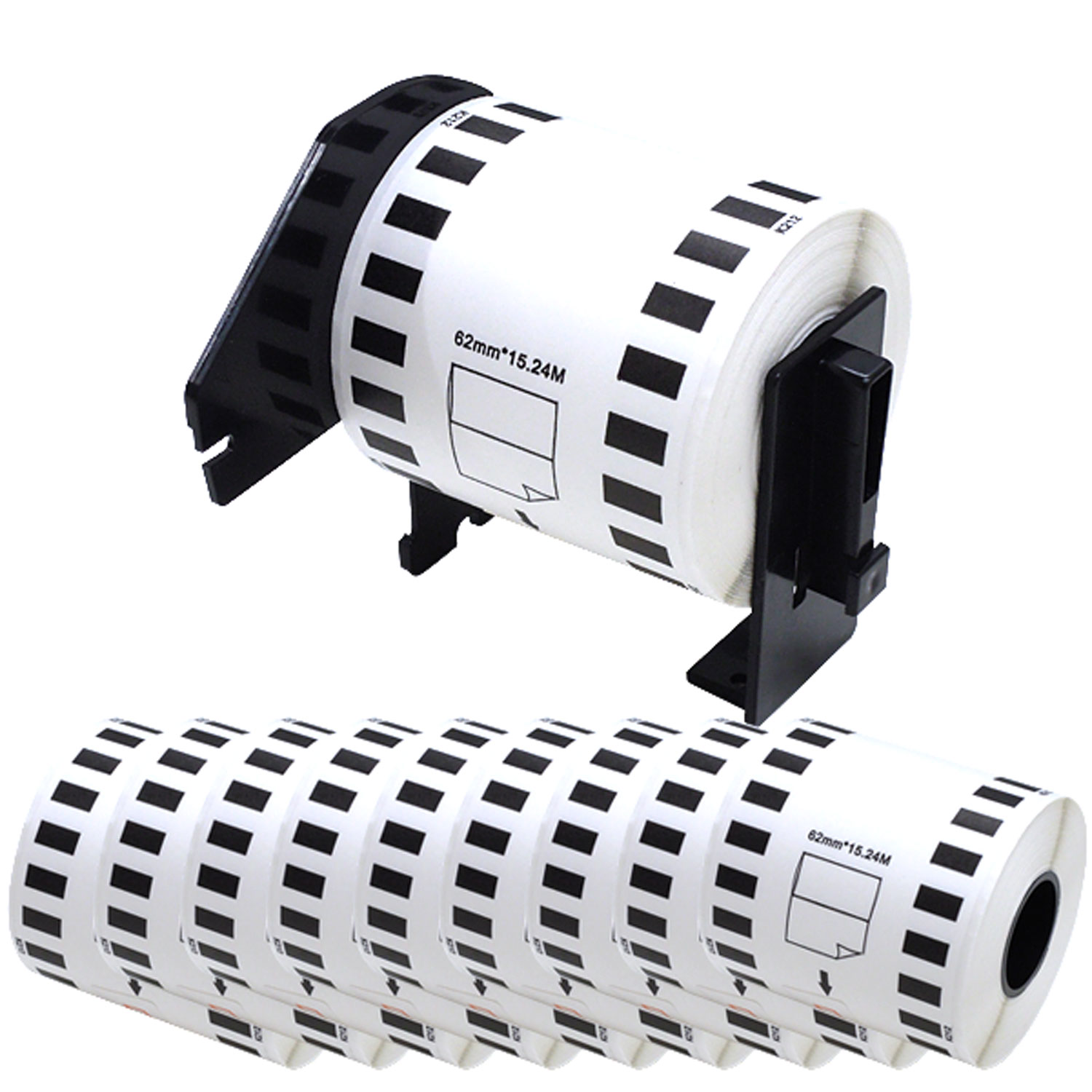 ブラザー用 ピータッチ DKテープ (感熱フィルム) DK-2606W 互換品 長尺フィルムテープ(白色) 白 62mm×15.24m 10個セット+ホルダー1個