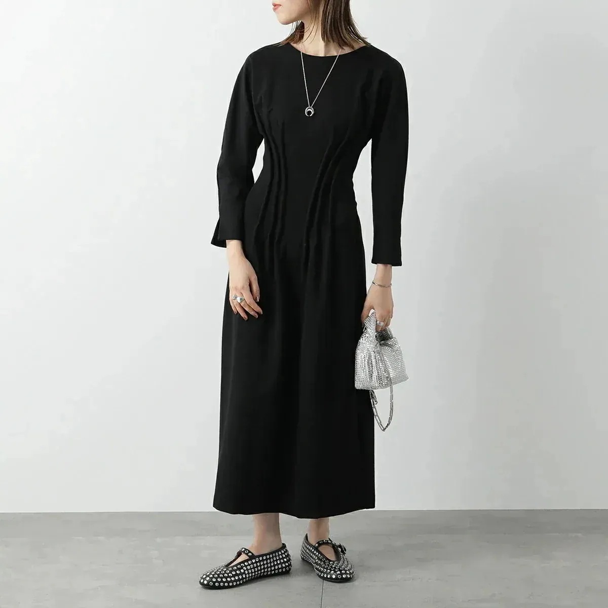 MEIMEIJ メイメイジェイ ワンピース M4IA07 レディース 長袖 ボートネック ギャザー ロング丈 100 【mega】