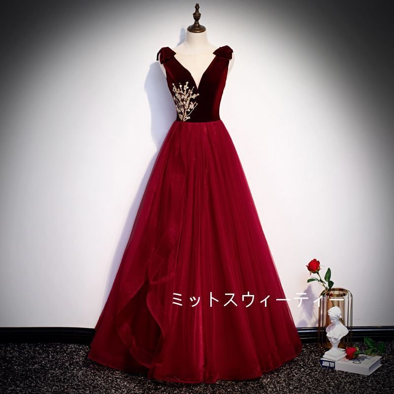 Aラインドレス ロング カラードレス 安い カクテルドレス 演奏会 パーティードレス 結婚式 イブニ