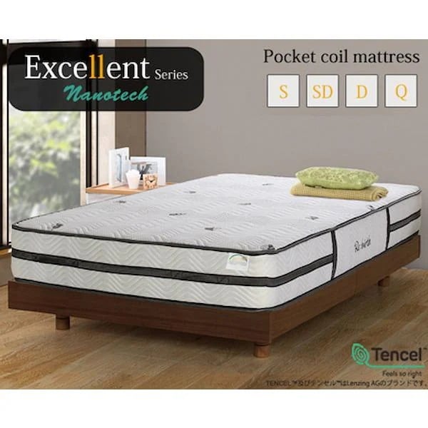 マットレス シングル 腰痛対策 ポケットコイル 白 厚さ23cm 耐圧分散 通気性 天然由来 オーガニック 肌に優しい 安全 新生活 ExcellentNanotech 新生活 ID007