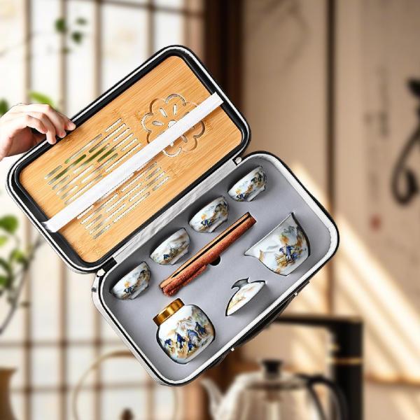 ポータブル旅行用ティーセット ティーポットセット用品 キャニスター付き 中国茶ポット カップ付き キッチン ホーム レストラン アウトドア パーティー