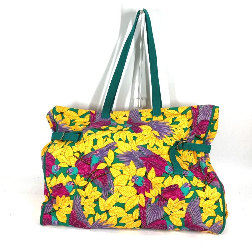 ショルダーバッグ 鳥柄 バード ヴィンテージ トートバッグ カバン 肩掛け キャンバス グリーン