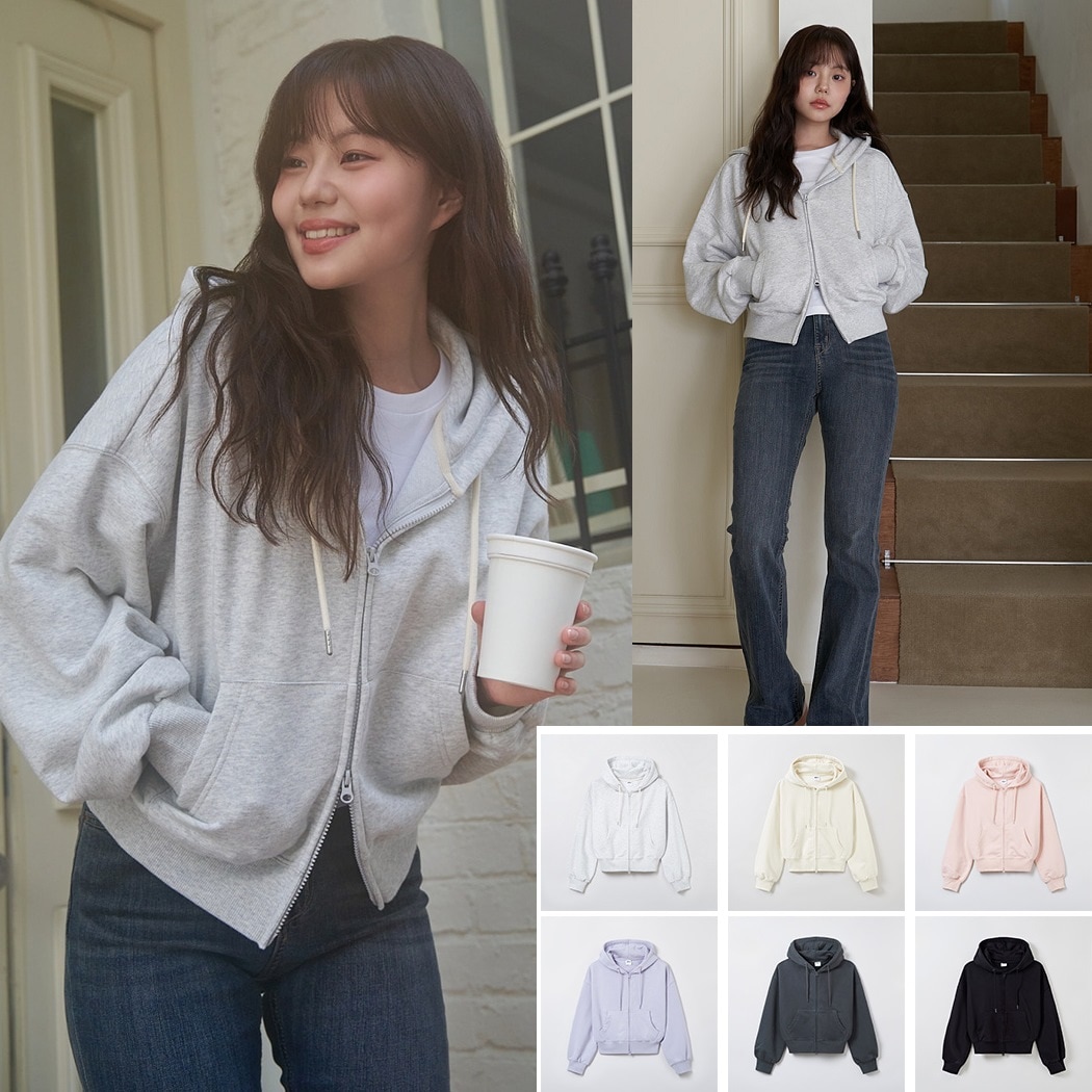 クロップドフードジップアップ 6色 韓国ファッション 制服ファッション ショートジャンパー カジュアル おしゃれ デートコーデ ビンテージ デート デリケート 10台/20台