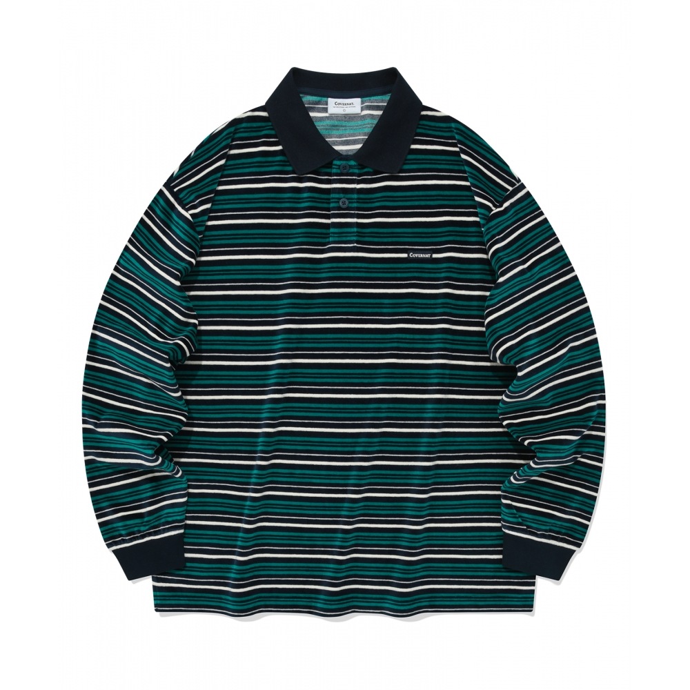 COVERNAT ベルベットストライプ カラ ロングスリーブネイビー