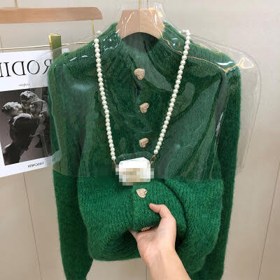 ハートボタンあったかカーディガン もこもこカーディガン シンプルカーディガン 長袖カーディガン カーディガン緑 あったか もこもこ 緑 グリーン 韓国 オルチャン レディース 長袖