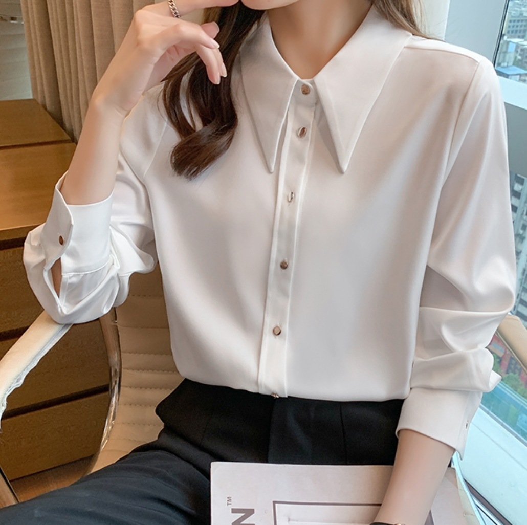 シャツ ブラウス レディース 長袖 襟付き おしゃれ 上品 フォーマル かわいい 大人可愛い きれいめ シンプル カジュアル 無地 学生 オフィス ビジネス 普段使い 着回し ホワイト トップス 5,202円