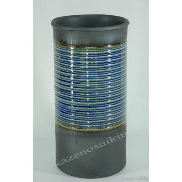 青格子目傘立　（信楽焼き・陶器・傘立て・梅雨・雨・玄関・収納・B035-07）