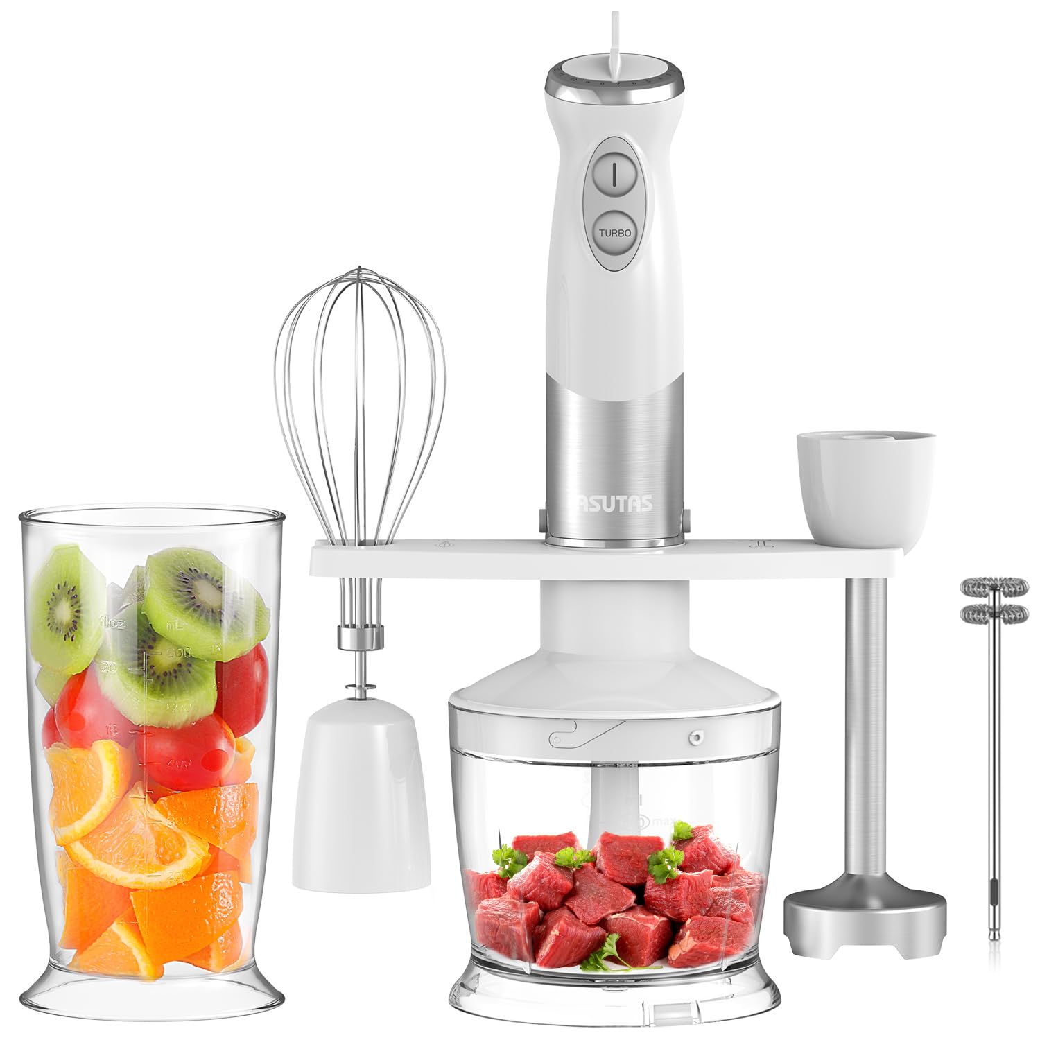 ASUTAS ハンドブレンダー 電動 1台7役[混ぜる つぶす 刻む 砕く 泡立てる 撹拌 ミルク泡立て] ハンドミキサー ジューサー 400W 離乳食 お祝い ギフト 氷も砕ける 人気 フードプロセ