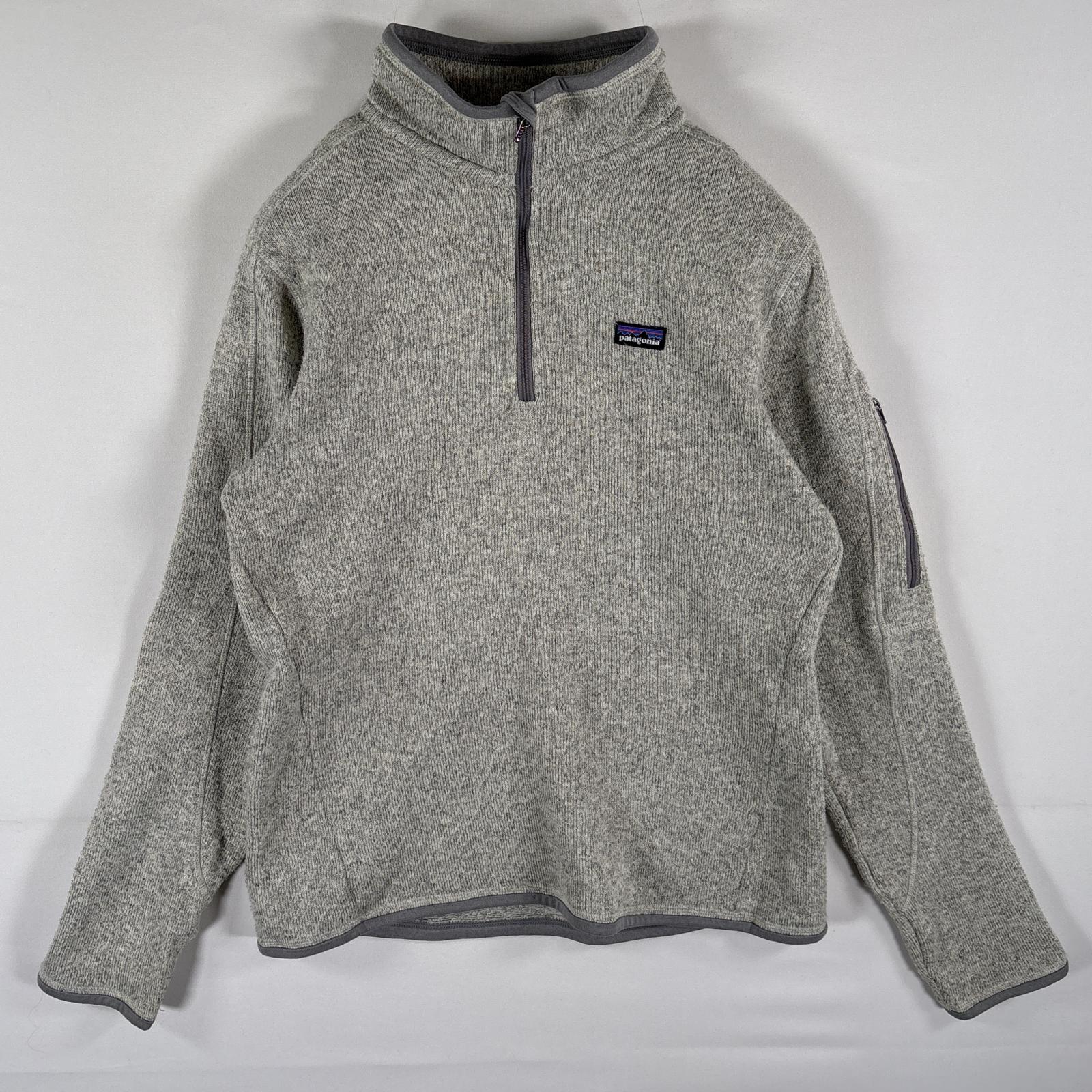古着 ベターセーター ハーフジップ プルオーバー ワンポイントロゴ M ライトグレー レディース