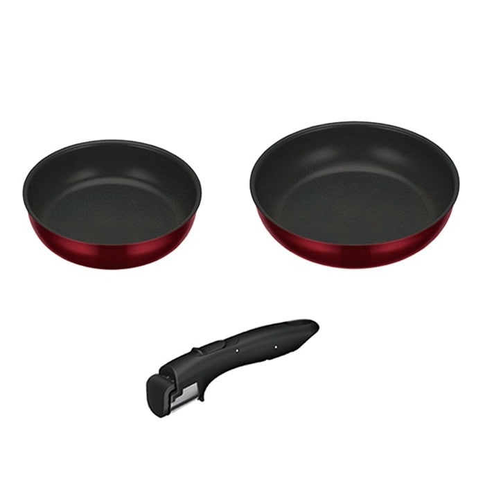 取っ手のとれるフライパン３点セットDA KSD-3A-DR ディープレッド 22cm・26cm 食洗機対応フライパン
