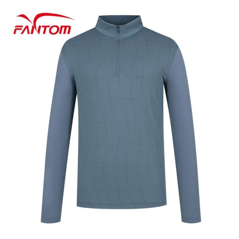 (Phantom) メンズ柄プリントクールスリーブハーフジップアップ長袖Tシャツ