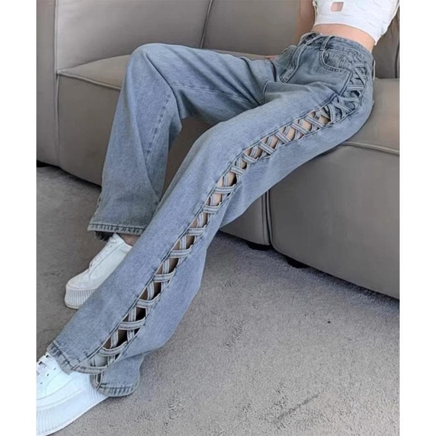 2025新品 【店長おすすめ】 デニムパンツサイドレースアップジーパン 新商品プロモーション，数量限定