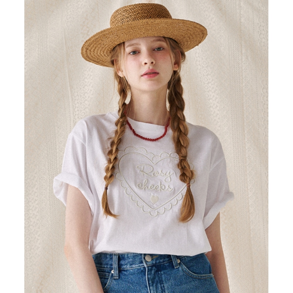 RONRON ロージーチークハートベーシックフィット Tシャツホワイト