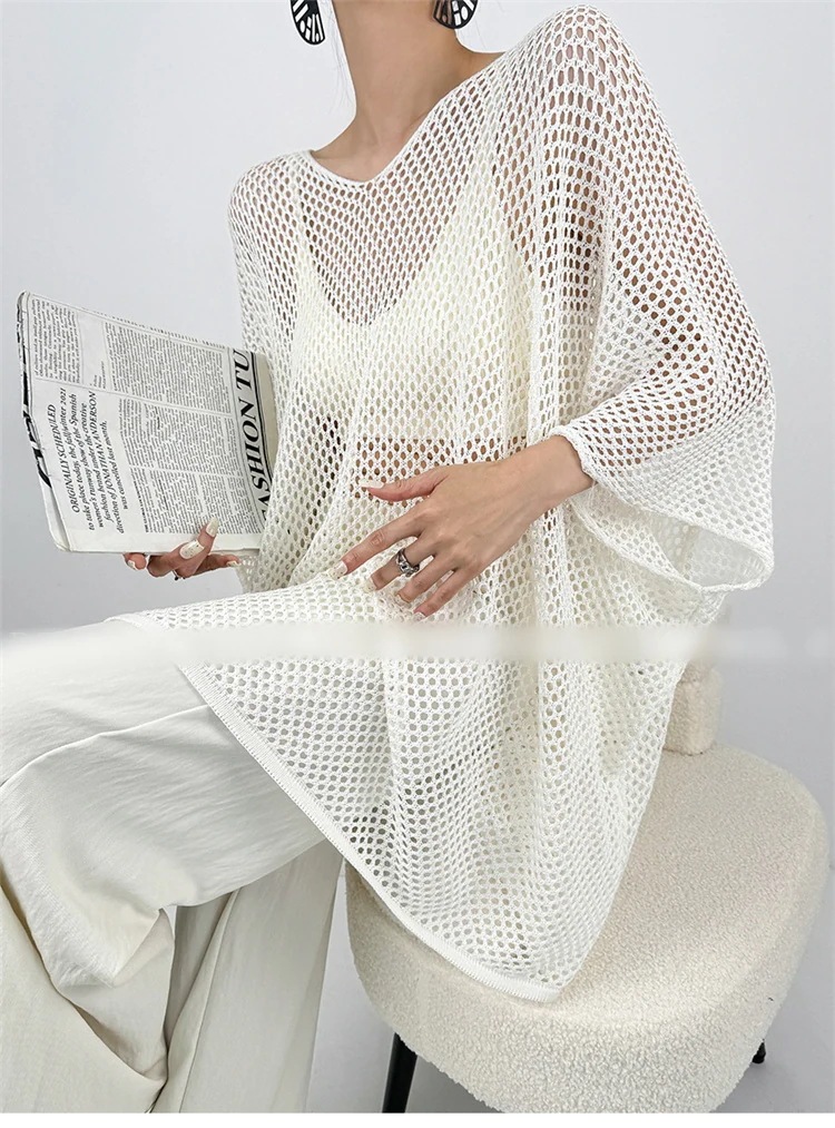 激安セール カット透け感デザインロングスリーブカーディガン25物ネックルーズフィットニットトップス