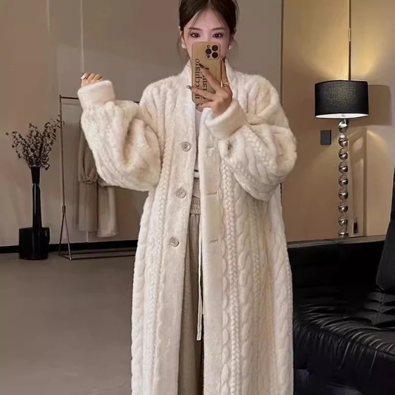 最低価格挑戦【人気商品】フェイクファー 厚手ロング丈フェイクミンクファーツイストミンクカーディガン皮毛一体エコファーコート毛皮コートレディース 冬 ファー 毛皮アウター
