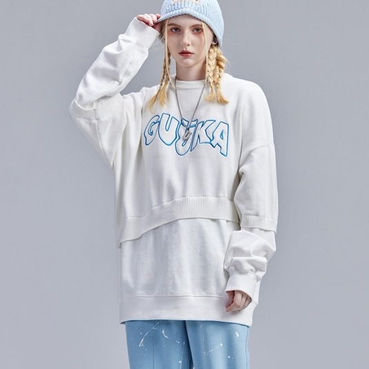 ヒップホップ ホワイト コットン ルーズ ラウンドネック スウェットシャツ