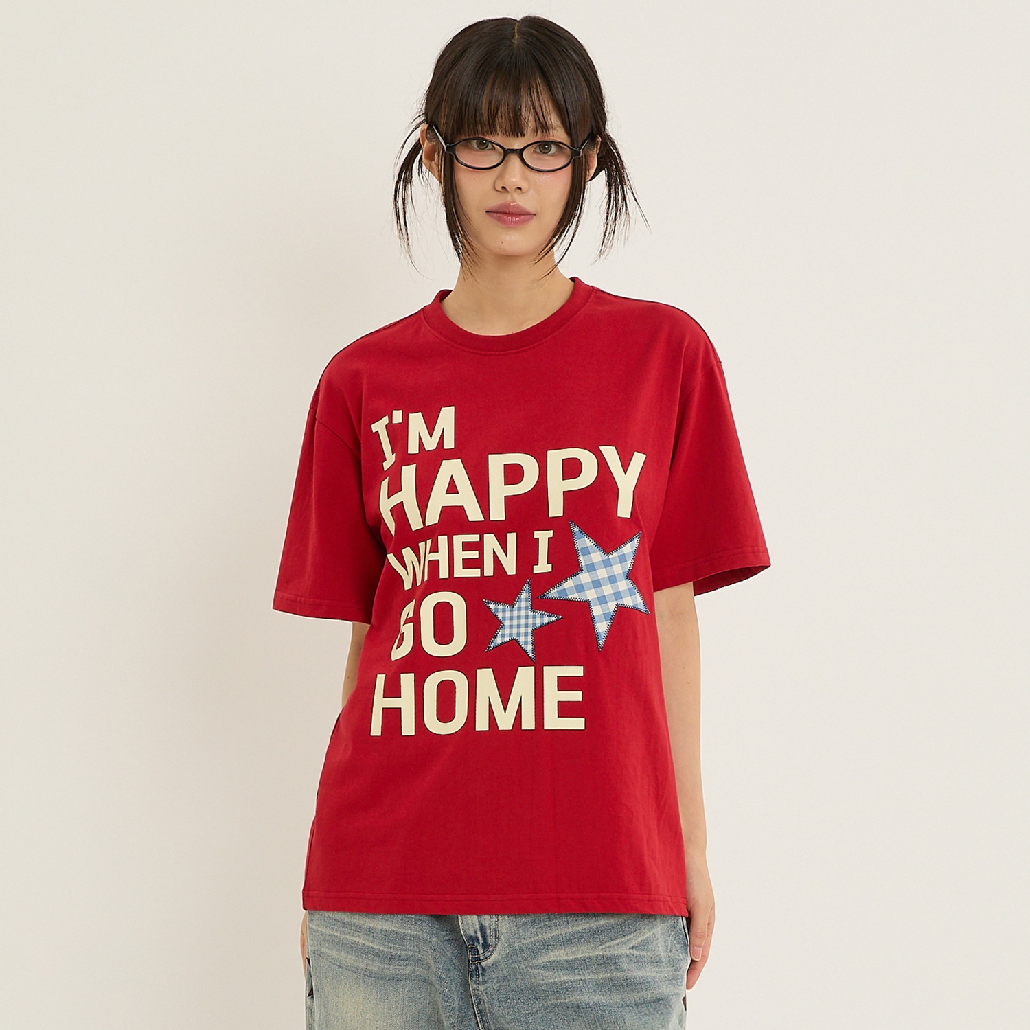 I am HAPPY Half Sleeve T-shirt RED
