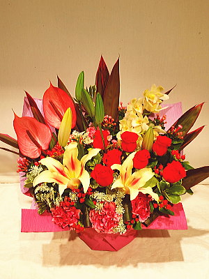 商品ID 2509 アレンジメント　赤系　生花