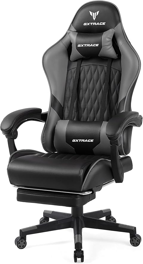 ゲーミングチェア ゲームチェア 白 オフィスチェア デスクチェア パソコンチェア 椅子 オットマン リクライニング (GRAY)