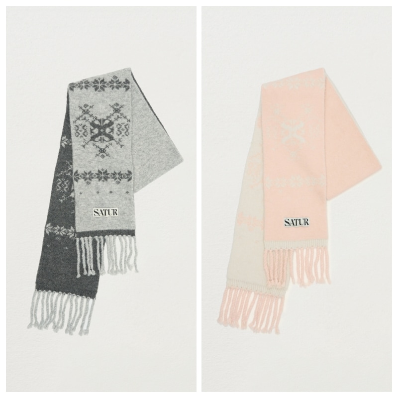 人気★ SATUR ★NORDIC INTARSIA KNIT MUFFLER Nordic Intarsia Knit Muffler - Pink | ファッション通販サイト