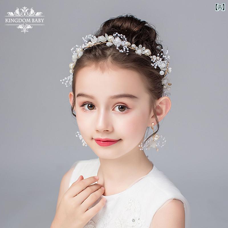 キッズ パーティードレス ジュニア ヘアアクセサリー 女の子 子供 ドレス アクセサリー カチューシャ ヘッドバンド 花輪 フラワーガール 白 パール 頭飾り