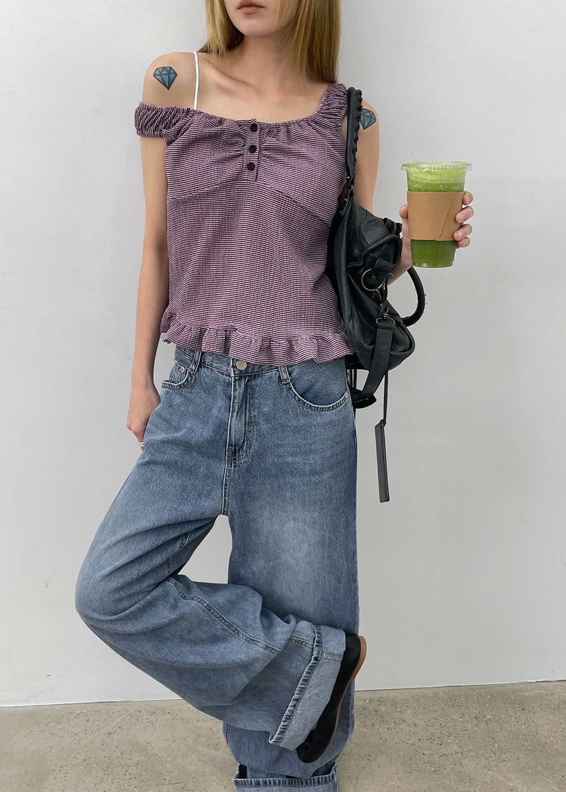 カーリングストライプナシブラウス