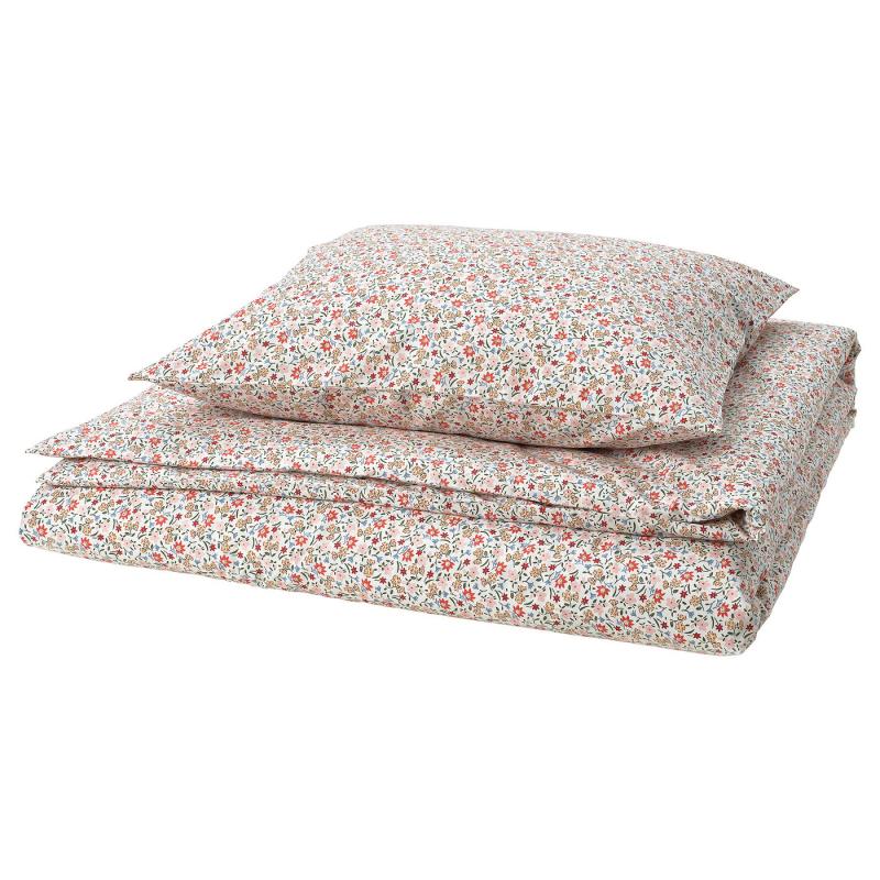 GULLNATTLJUS グルナットユース 掛け布団カバー＆枕カバー - ホワイト/フローラルパターン 150x200/50x60 cm