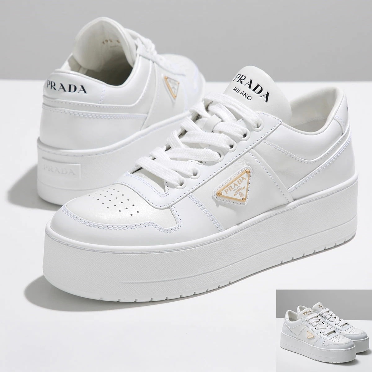 PRADA プラダ スニーカー 1E792M 3LPF 3LPH レディース ローカット ダウンタウン レザー トライアングルロゴ シューズ 厚底 靴 カラー2色