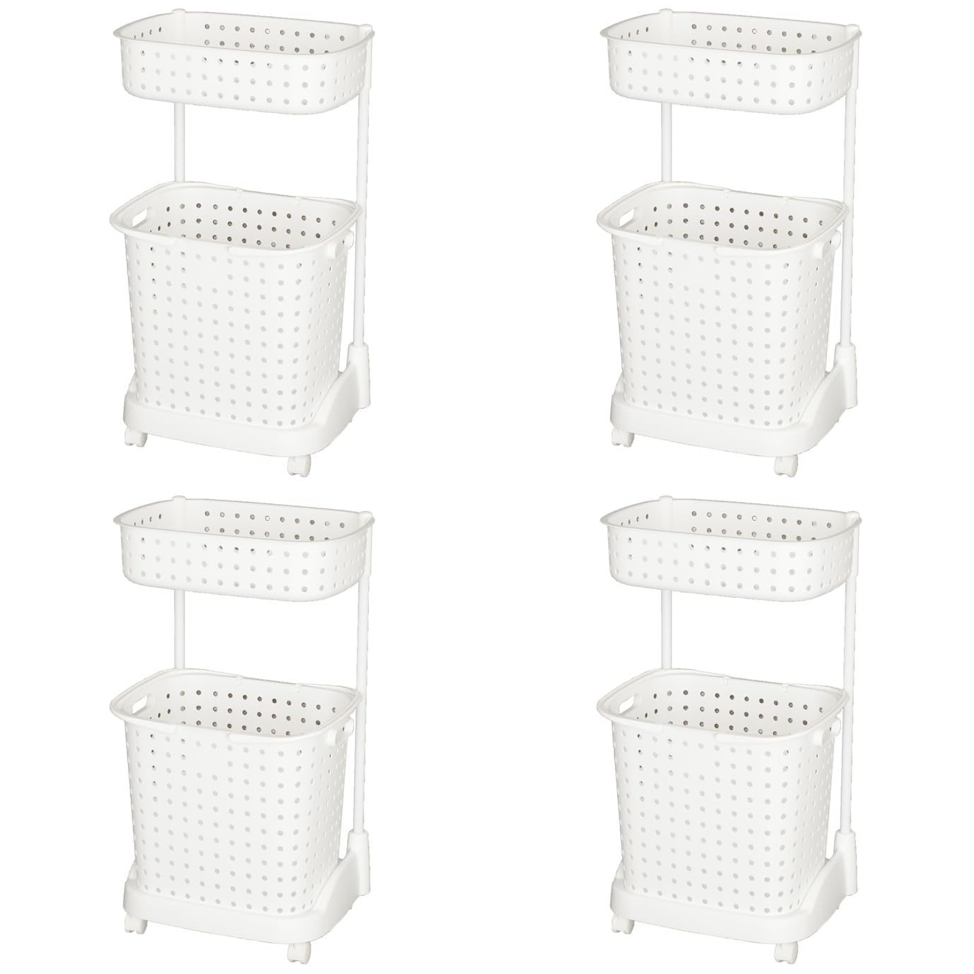 JEJアステージ 収納ラック レクエア ランドリーバスケット 2段 ホワイト 日本製 簡単組み立て 幅45×奥行35×高さ78.5cm ４個セット